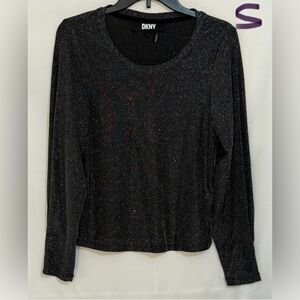 DKNY Shimmering Black Long Sleeve Blouse